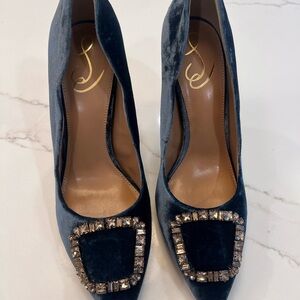 Sam Edelman Harriett Blue Velvet Embellished Heels